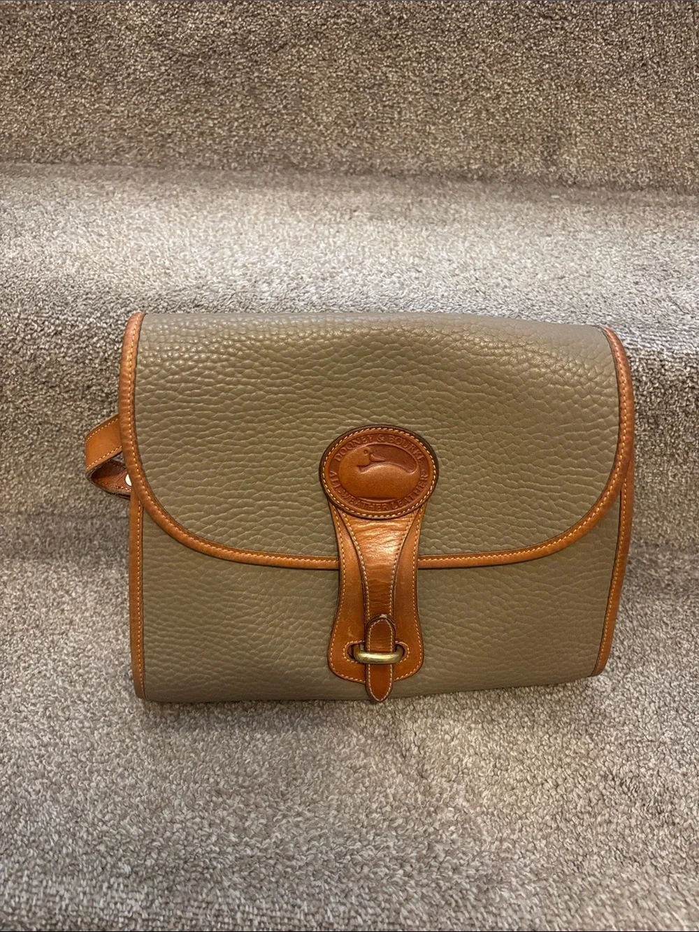 Dooney & Bourke Olive Pebble Leather Messenger with Tan Trim